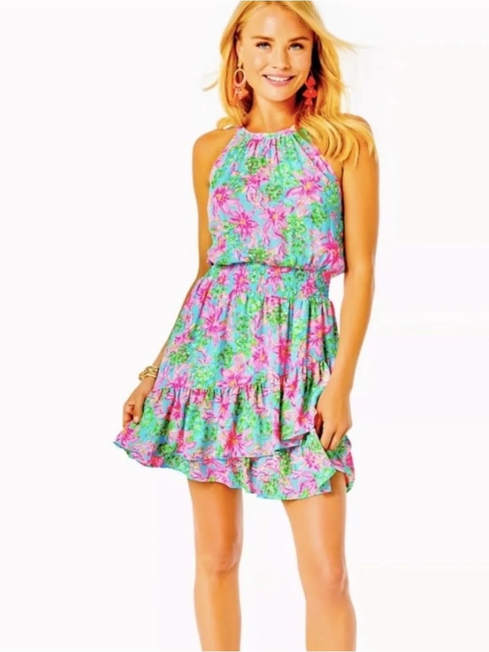 Lilly Pulitzer Pamelyn Halter Dress in “Surf So Shellegant”